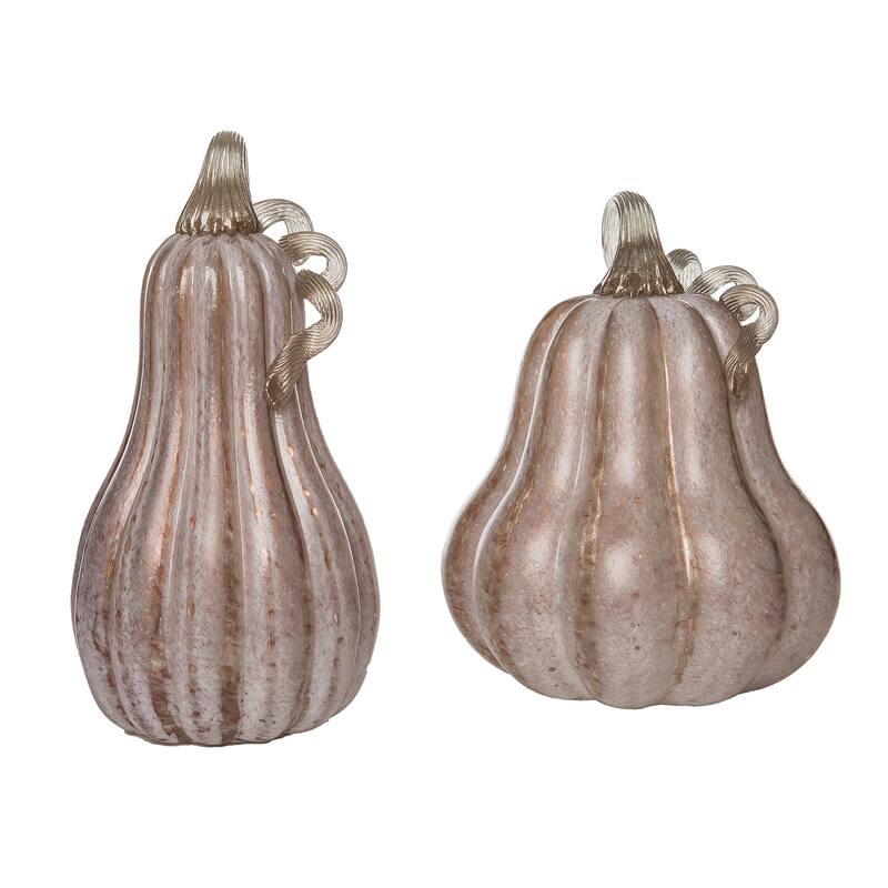 Transpac Glass 11 in. Pink Harvest Pumpkins with Crackle Detail Set of 2