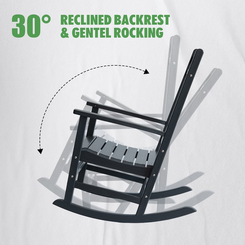 Outdoor Adirondack Rocking Chair, All-Weather Patio Rocking Chairs, HDPE Plastic Outdoor Rocking Chairs with Wide Back