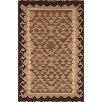 Reversible Kilim Area Rug Hand-woven Wool Carpet - 3'3" x 4'10"
