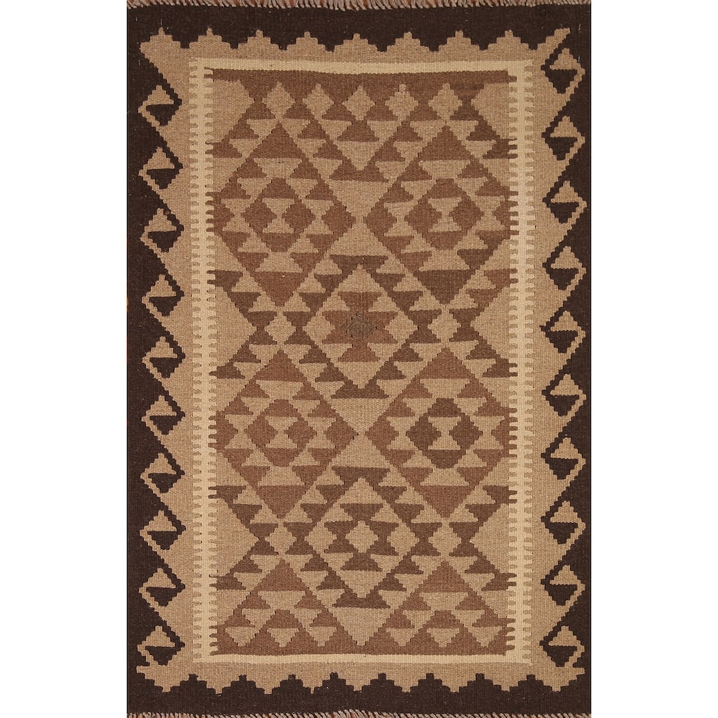 Reversible Kilim Area Rug Hand-woven Wool Carpet - 3'3" x 4'10"