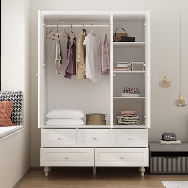 70.9"H White Lacquered Armoires Wardrobes With Mirror Doors