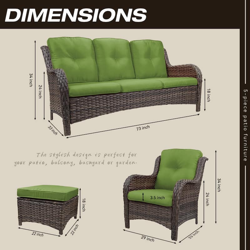 Cozywor 5-Piece Wicker Outdoor Patio Conversation Set