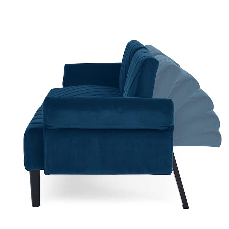 Folding Velvet Futon Sofa Bed with Adjustable Armrests for Apartments