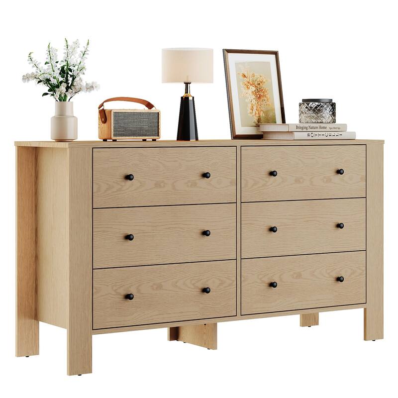 6 Drawer Dresser for Bedroom, Modern Wooden Storage Chest with Drawers