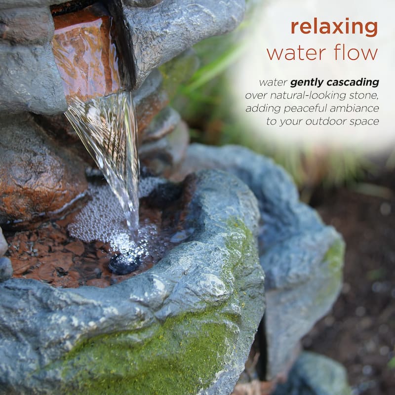 Alpine Corporation - Outdoor 3-Tier Rock Waterfall Fountain with LED Lights for Garden, Patio, Yard, and Porch Decor