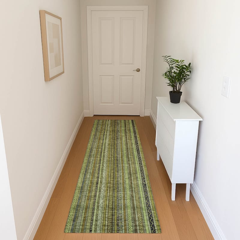 Premium Washable Super Soft Striped Mayfield Rug - Green - 2'3" x 7'6"