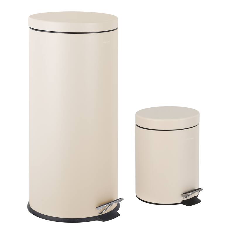 happimess Oscar 8-Gallon Step-Open Trash Can and Mini Trash Can - Limestone Beige