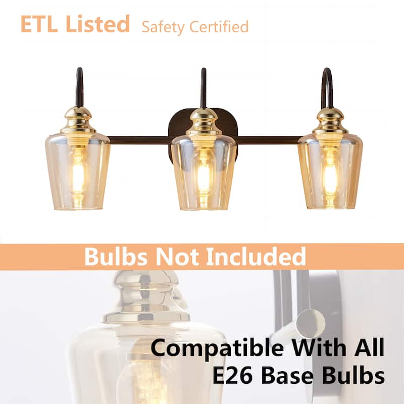 3 Light Industrial Bathroom Vanity Lamp with Crystal/Glass Lampshades - 22.25