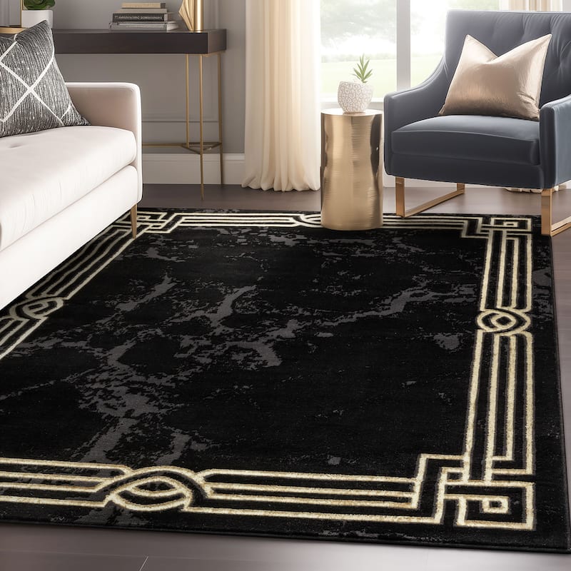 Well Woven Fairmont Huntington Retro Mosaic Marble Pattern Area Rug - 3'11" x 5'3" - Black Gold