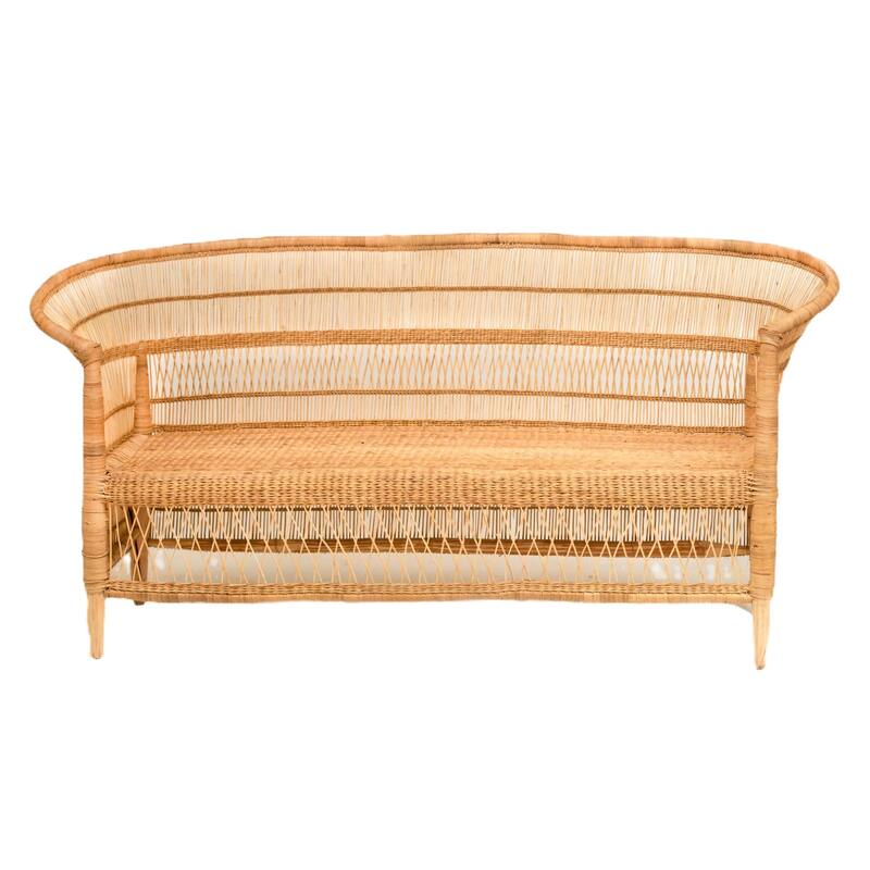 Handwoven Natural Rattan 3-Seater Indoor Settee with Solid Wood Frame, Boho Coastal Farmhouse Accent Seating