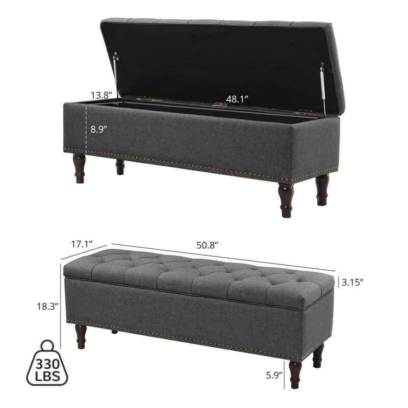 Tufted Upholstered Storage Bench Ottoman with Hidden Storage for Bedroom, or Living Room