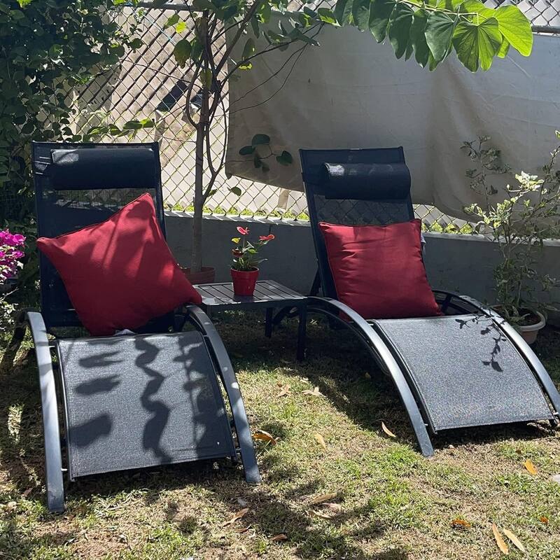 PURPLE LEAF Patio Chaise Lounge Set Outdoor Beach Pool Sunbathing Lawn Lounger Recliner Chair Side Table Included