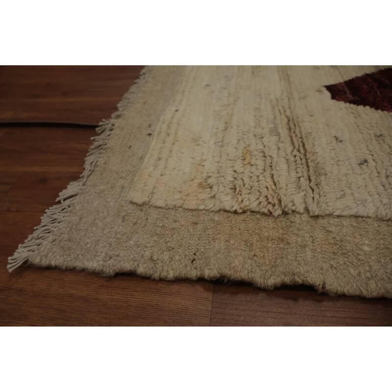 Hand Knotted Oriental 100% Wool Carpet Modern Geometric Beige & Ivories Moroccan Area Rug - 9' 7'' X 6' 10''