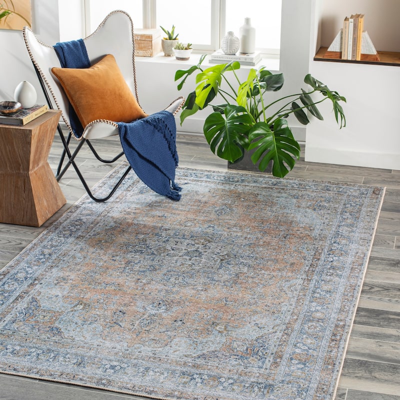 Juniuss Faded Medallion Machine Washable Area Rug