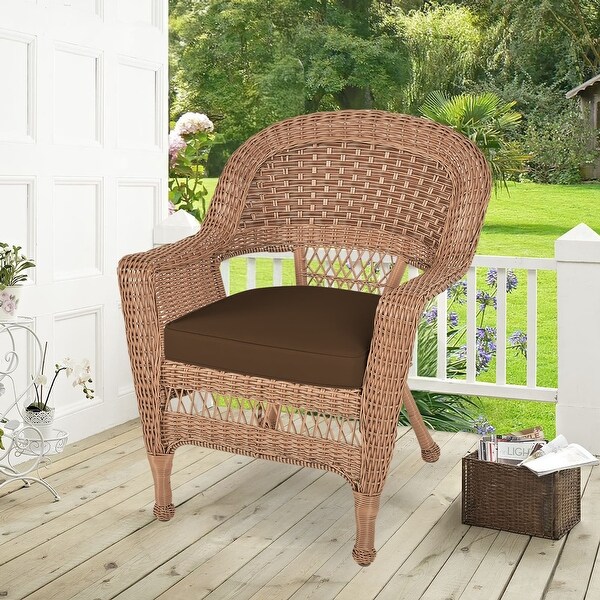 Honey Wicker Chair with Cushion - Bed Bath & Beyond - 8179160