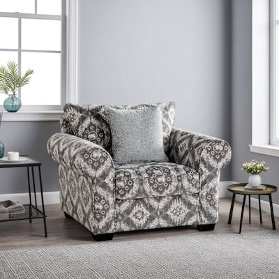 Berrie Accent Chair, 1 Throw Pillow, Geometric Gray White Polyester