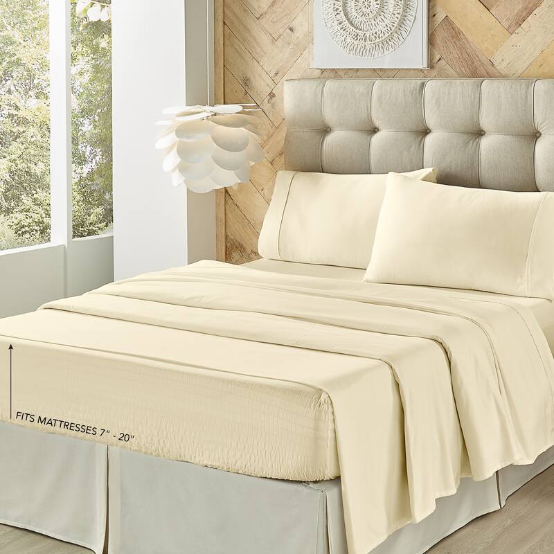 Royal Court Royal Fit Plush Microfiber 4 Piece Bed Sheet Set - Ivory - Full