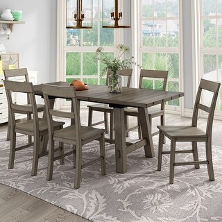 7-Piece Dining Table Set Extendable Table with 18" Leaf and Six Wood ...