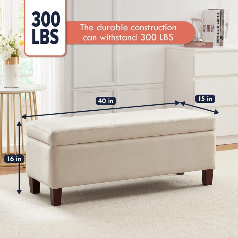 Hamilton Upholstered Rectangle Storage Ottoman with Hinge Lid - 40" x 15" x 16"