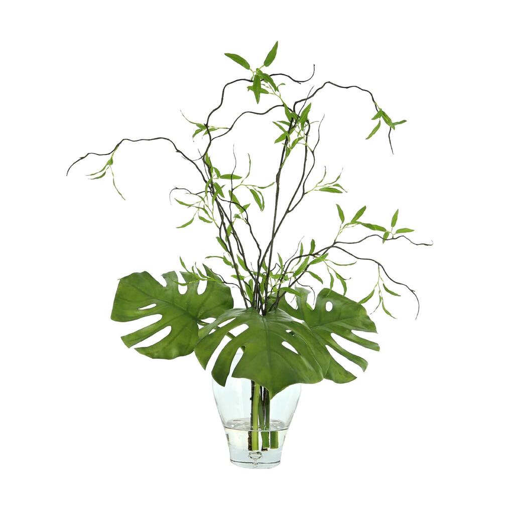 Philo Leaf and Willow Branch Arrangement in a Clear Glass Vase - Green