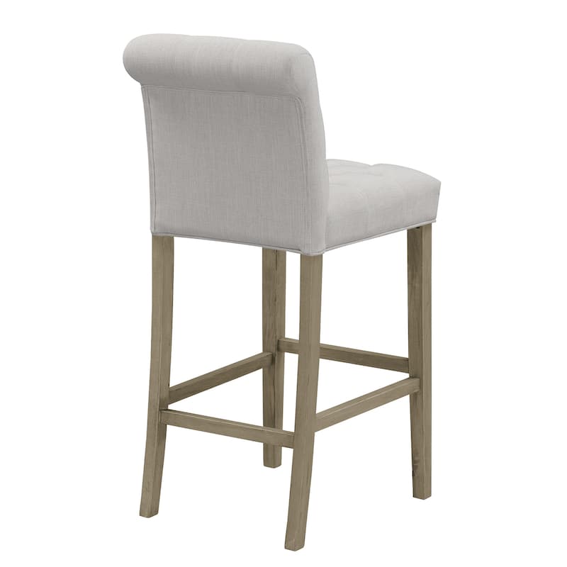 Set of 2 Aleen Beige Fabric Barstool with Roll Back and Tufted Buttons