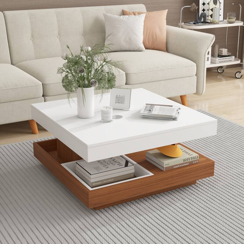 2 Tier Farmhouse Wooden Center Table with Storage