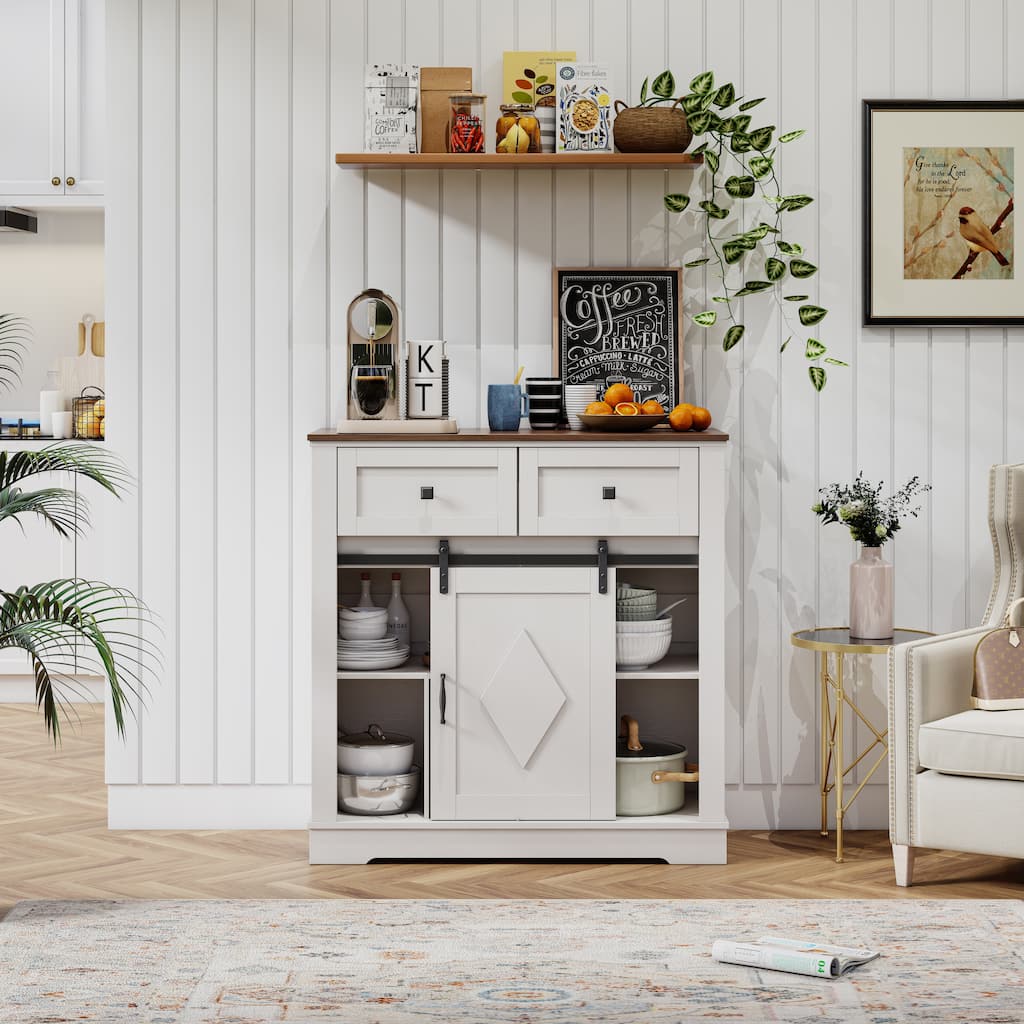 39" Sliding Barn Door Buffet Sideboard Storage Cabinet