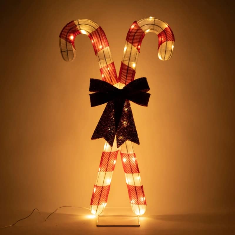 2.78 ft. Tall White & Red Tensil Candy Canes LED Yard Lights - White and Red