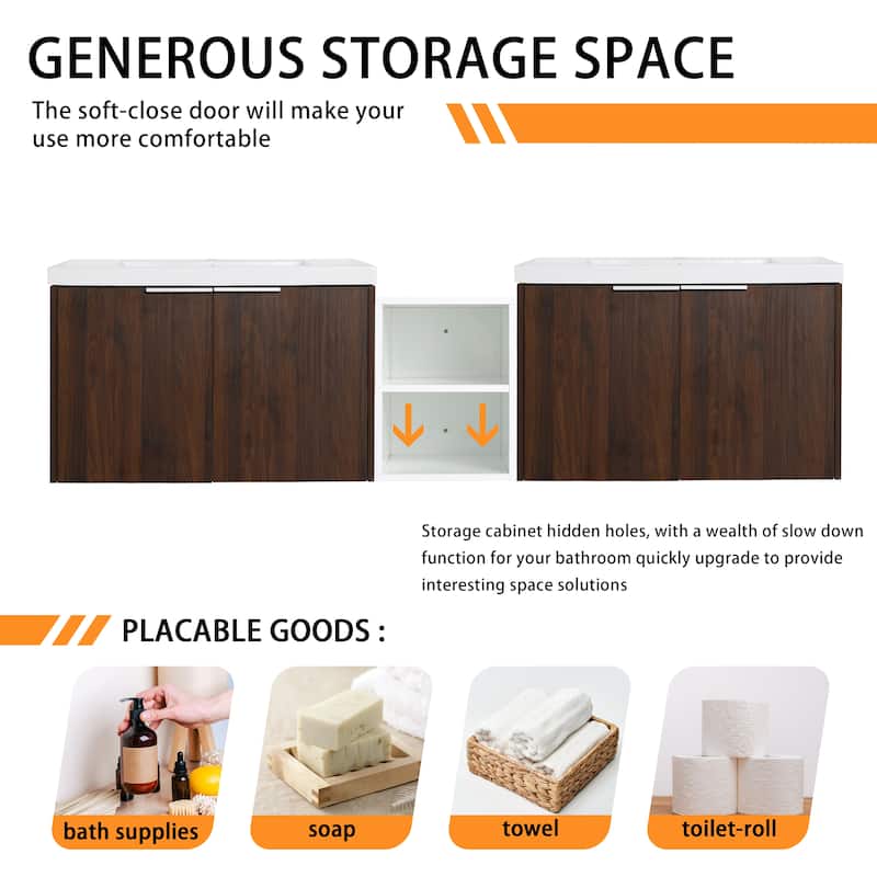 Bathroom Vanity With Sink In 24/36/48/60/72/84 Inch, Floating Bathroom Vanity With Soft Close Door and Shelf
