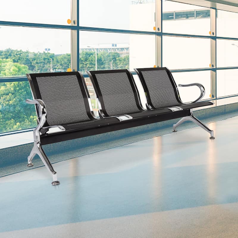 Kinbor 3-Seat Airport Reception Waiting Chair Bank Salon Barbershop Bench Guest Chair