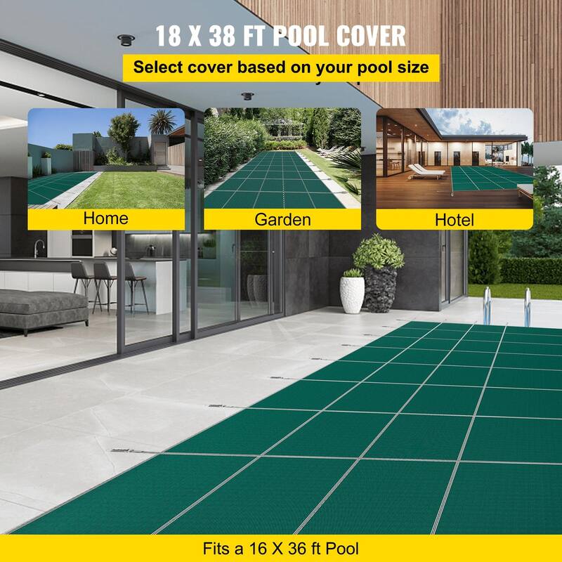 Rectangular Inground Pool Cover Mesh Winter Safety Cover Green