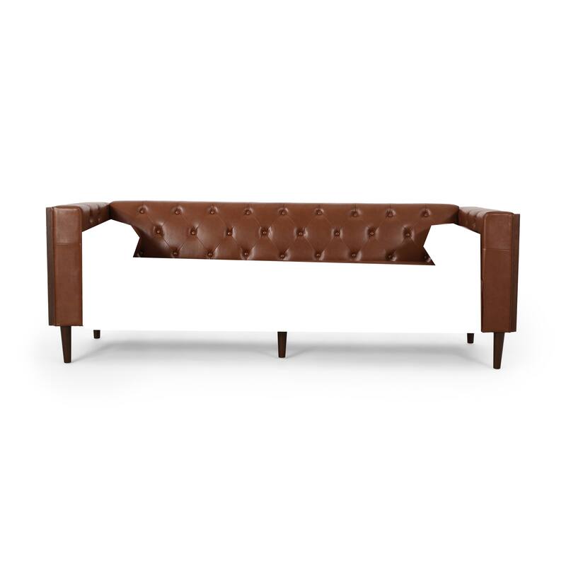 Faux Leather Button Tufted 3-seater Sofa with Birch Wood Legs