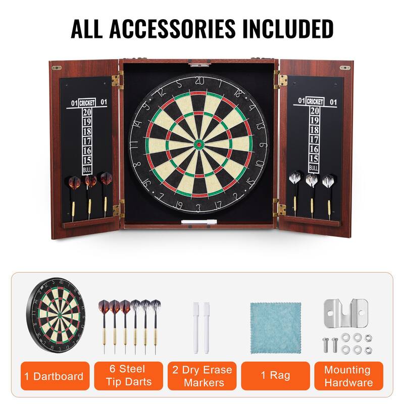 Official Size Cabinet Complete Accessory Steel Tip Dartboard with Rotatable Steel Number Ring - 18"x1.5"