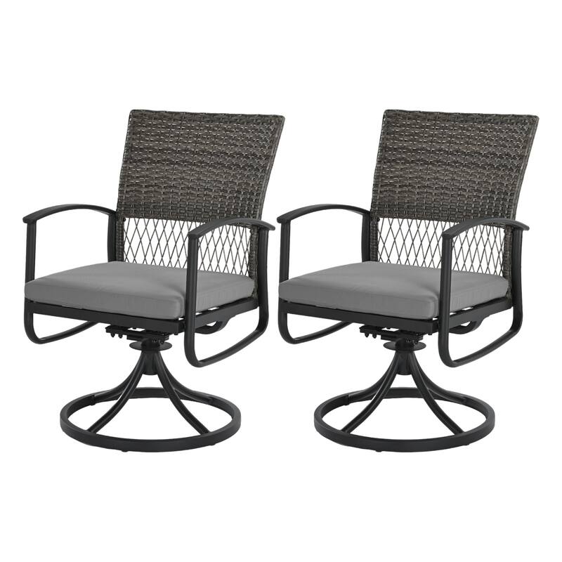 LattShield 2-Piece Black Metal Outdoor Swivel Chairs with Gray Cushions ...