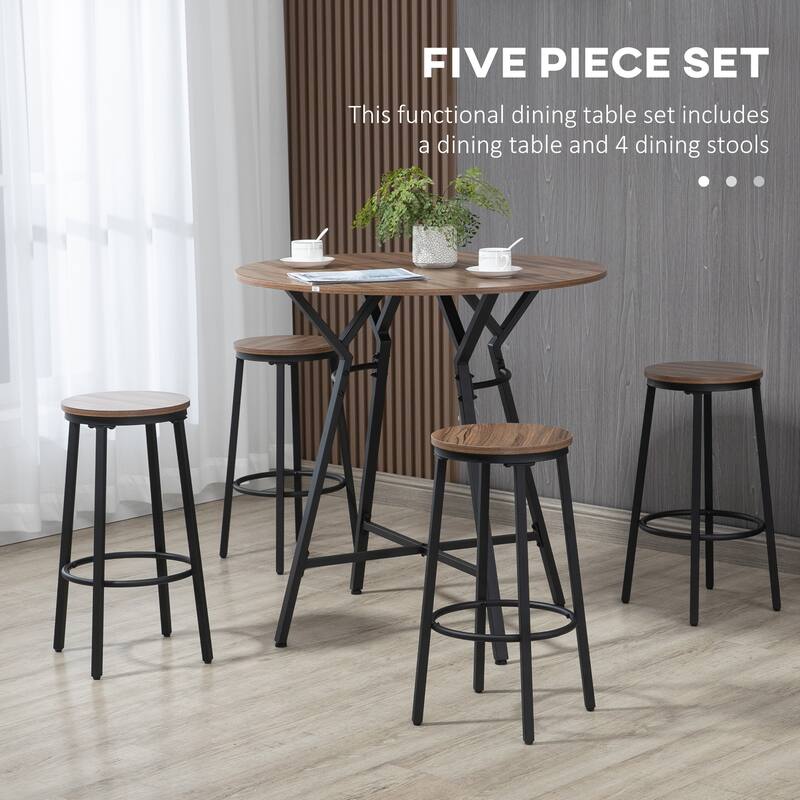 Industrial 5-Piece Bar Table and Chairs Set for Pub and Kitchen