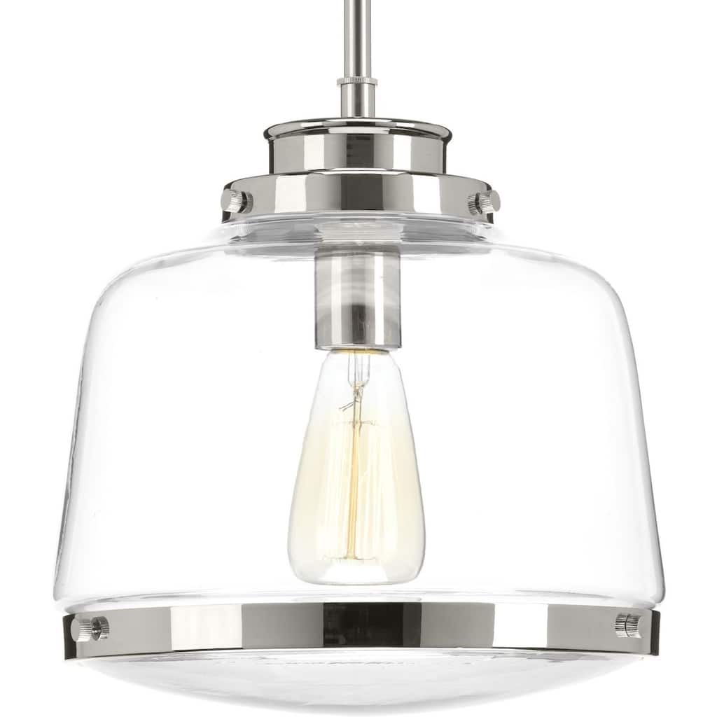 Judson Collection One-Light Polished Nickel Clear Glass Farmhouse Pendant Light - 14.500" x 16.000" x 14.000"