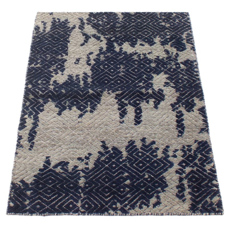 ECARPETGALLERY Hand-knotted Tangier Navy Wool Rug - 2'11 x 4'11
