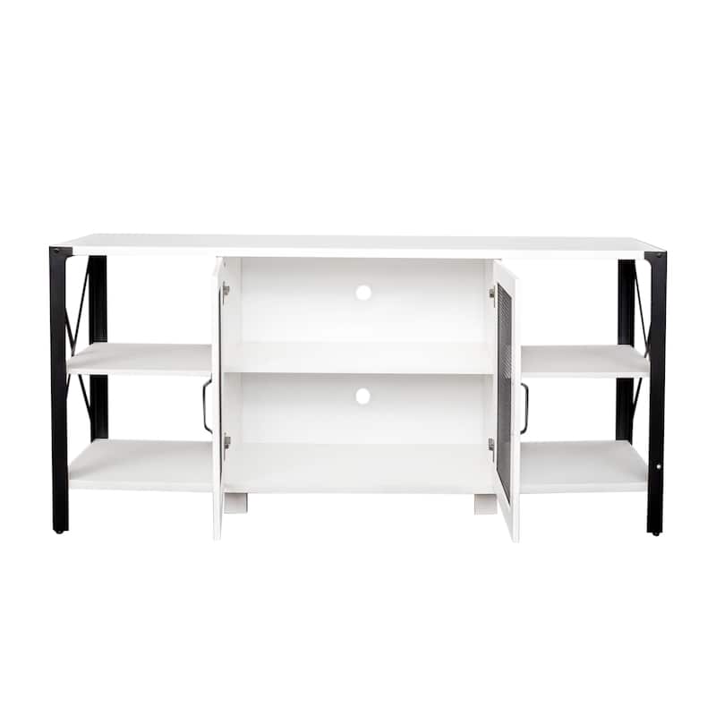 80'' Farmhouse TV Stand, Wood and Metal Entertainment Center with Open Shelves & Mesh Door Storage