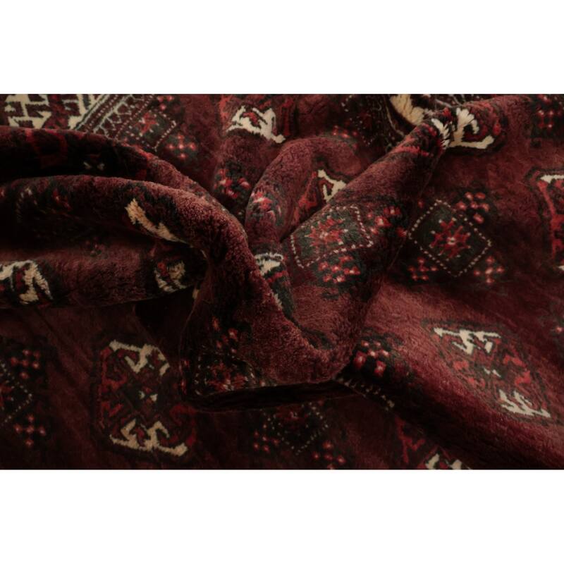 Hand Knotted Oriental 100% Wool Carpet Traditional Geometric Red Bokhara Area Rug - 9' 7'' X 7' 1''