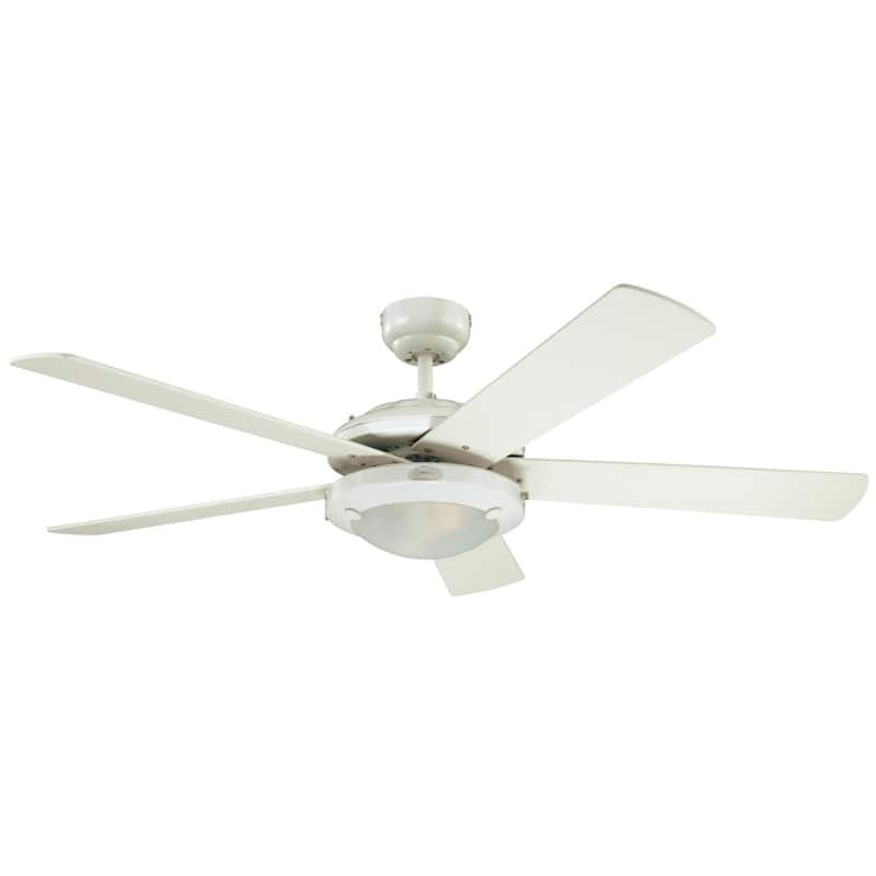 Westinghouse Lighting Comet 52-Inch 5-Blade Indoor Ceiling Fan with Dimmable LED Light Fixture and Frosted Glass - White