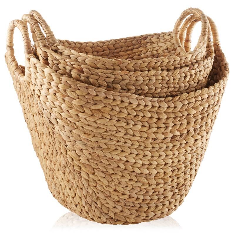 Set of 3 Water Hyacinth Boat Baskets Natural Woven Laundry Bins - Boat Shaped Baskets