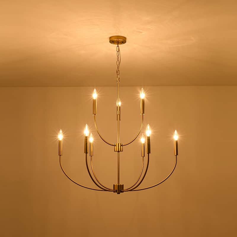 Modern Farmhouse 9-Light Candle Style Tiered Entryway Chandelier - 32.3 in