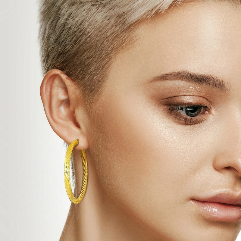 Miadora Yellow Plated Sterling Silver 60mm Round Twist Hoop Earrings
