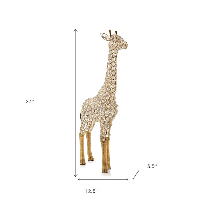 HomeRoots 23" Gold Aluminum And Faux Crystal Giraffe Tabletop Sculpture - 12.50 in. x 23.00 in. x 5.50 in.
