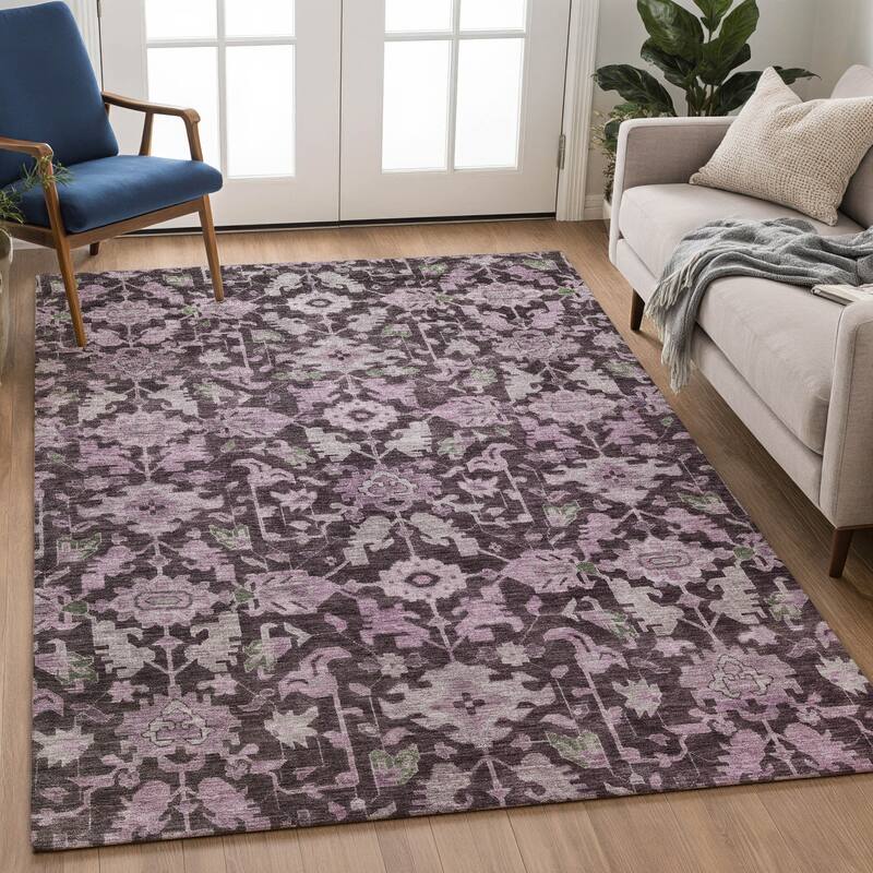 Machine Washable Indoor/ Outdoor Casual Traditional Chantille Rug