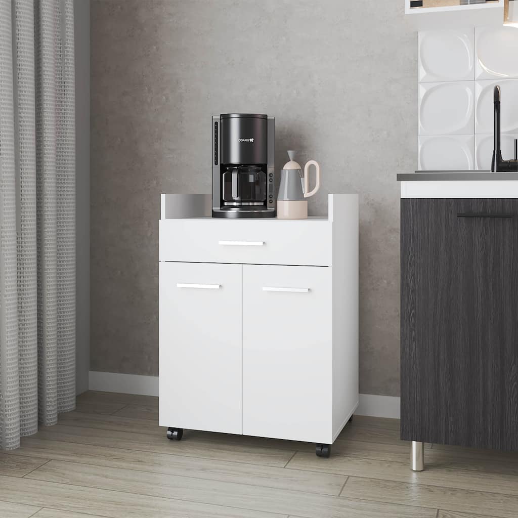 White Burnside Kitchen Cart with 2 Doors and 1 Drawer