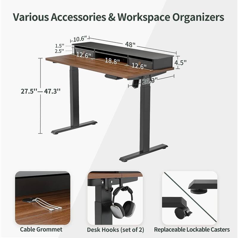 FEZIBO/Home Office Furniture/Wood/Standing Desk With Glass Top/Desks