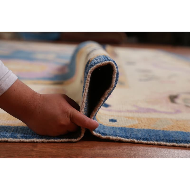 Hand Knotted Oriental 100% Wool Carpet Transitional All-Over Navy Blue & Blues Oushak Area Rug - 15' 7'' X 12' 3''