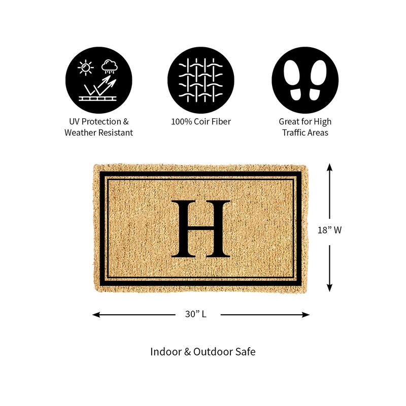 28 in. x 16 in. Monogram Coir Mat, Letter "H"