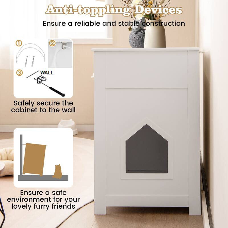 White MDF Cat Litter Box Enclosure with 2 Drawers, Open Compartments and Stable Structure - 31.5" x 20" x 31" (L x W x H)